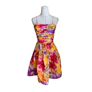 Vintage 80s Bill Blass Floral Silk Organza Dress Size 4